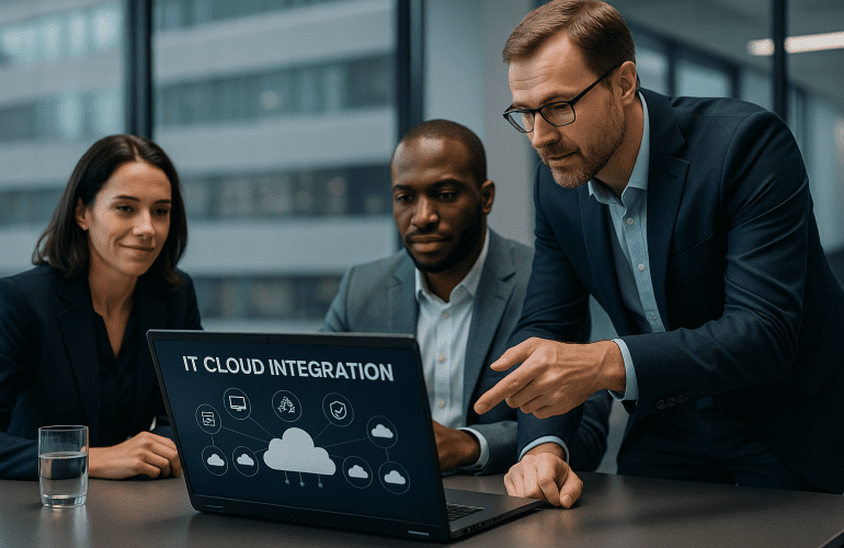 Professionals reviewing cloud integration strategy