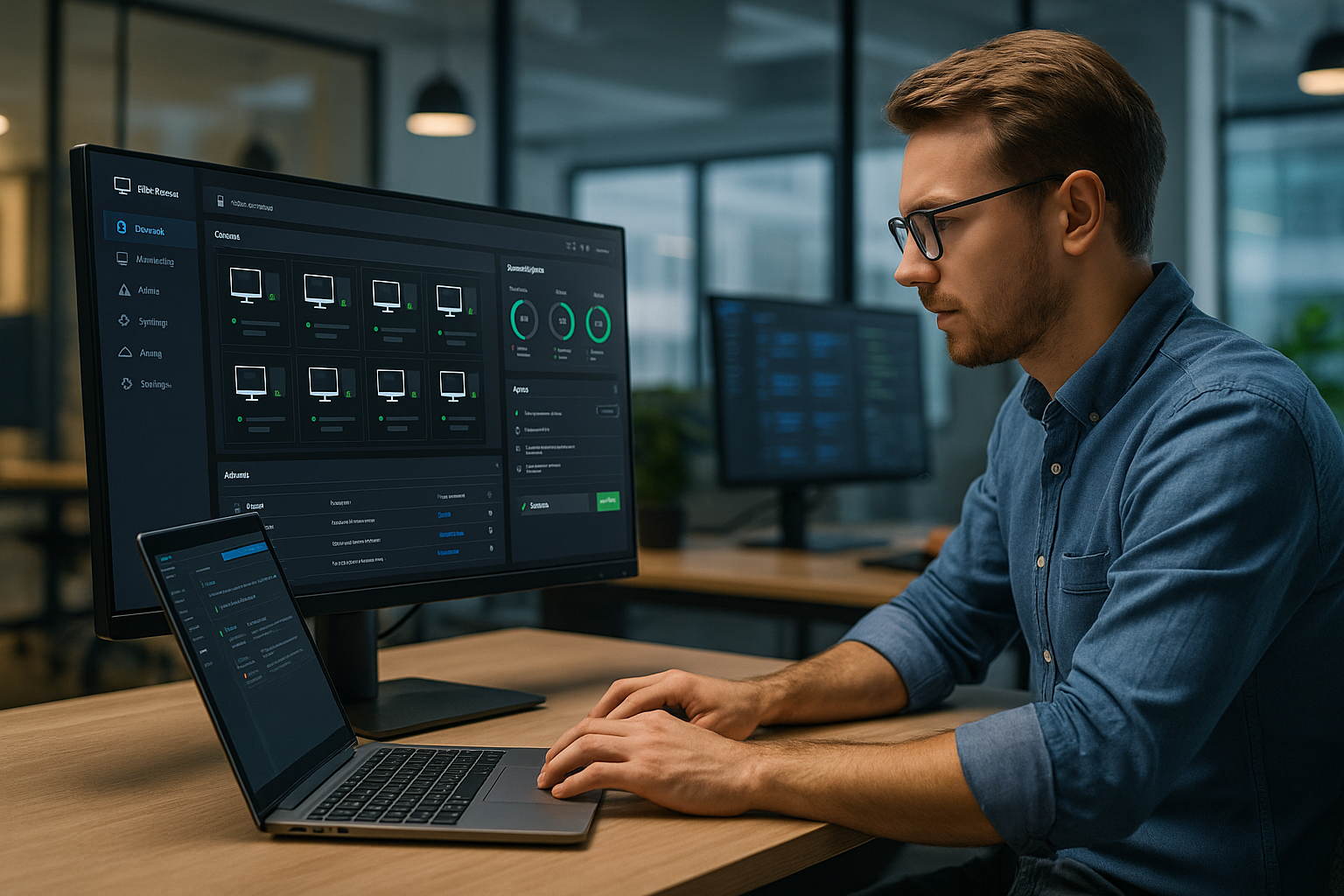 Technician deploying remote management agent to devices