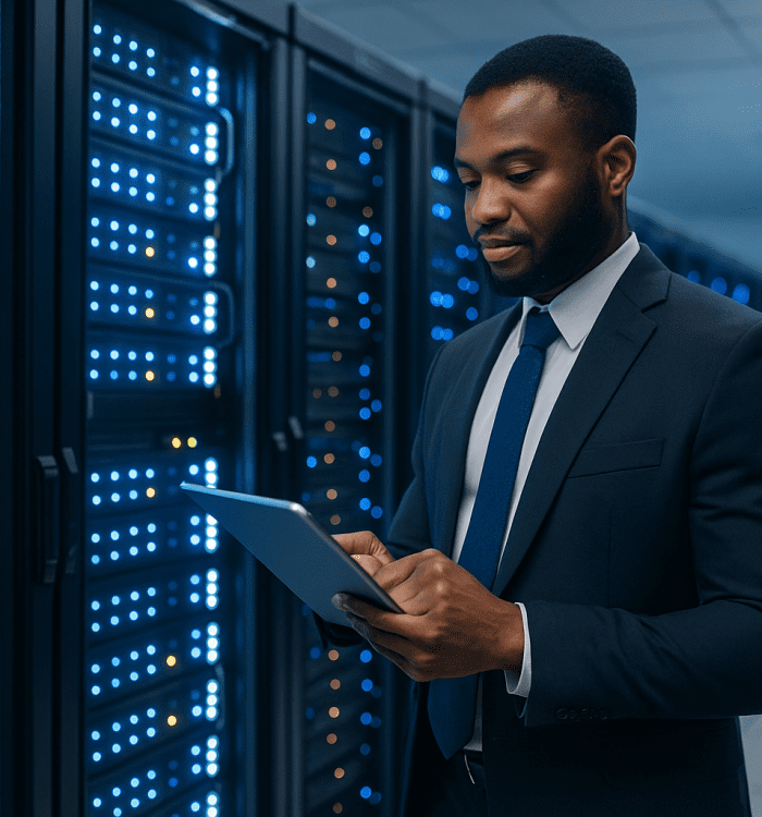 Professional IT expert reviewing office infrastructure plan