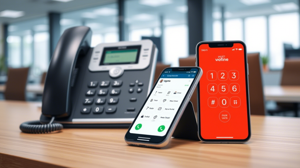 Close-up image of business VoIP tools in use, demonstrating practical application across desktop and mobile devices for maximum flexibility.