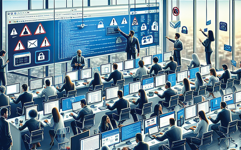 Phishing attack prevention training in a corporate environment - employees learning to identify suspicious emails and implementing security best practices for digital safety