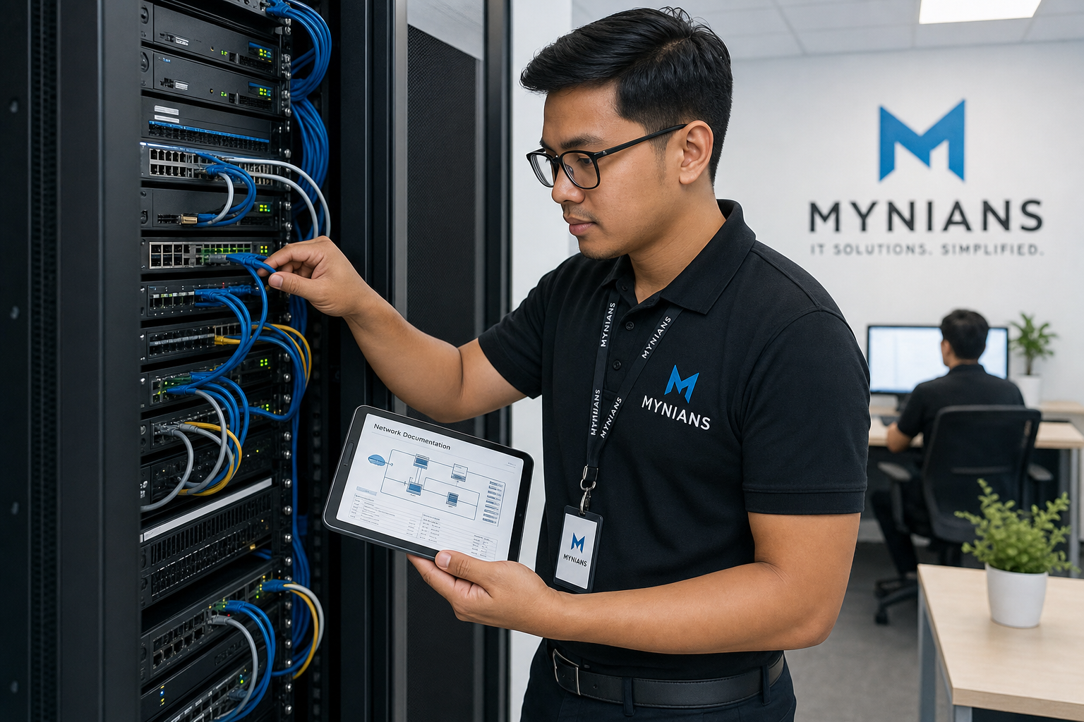 Local IT technician performing on-site server and backup system work at a Central Florida small business