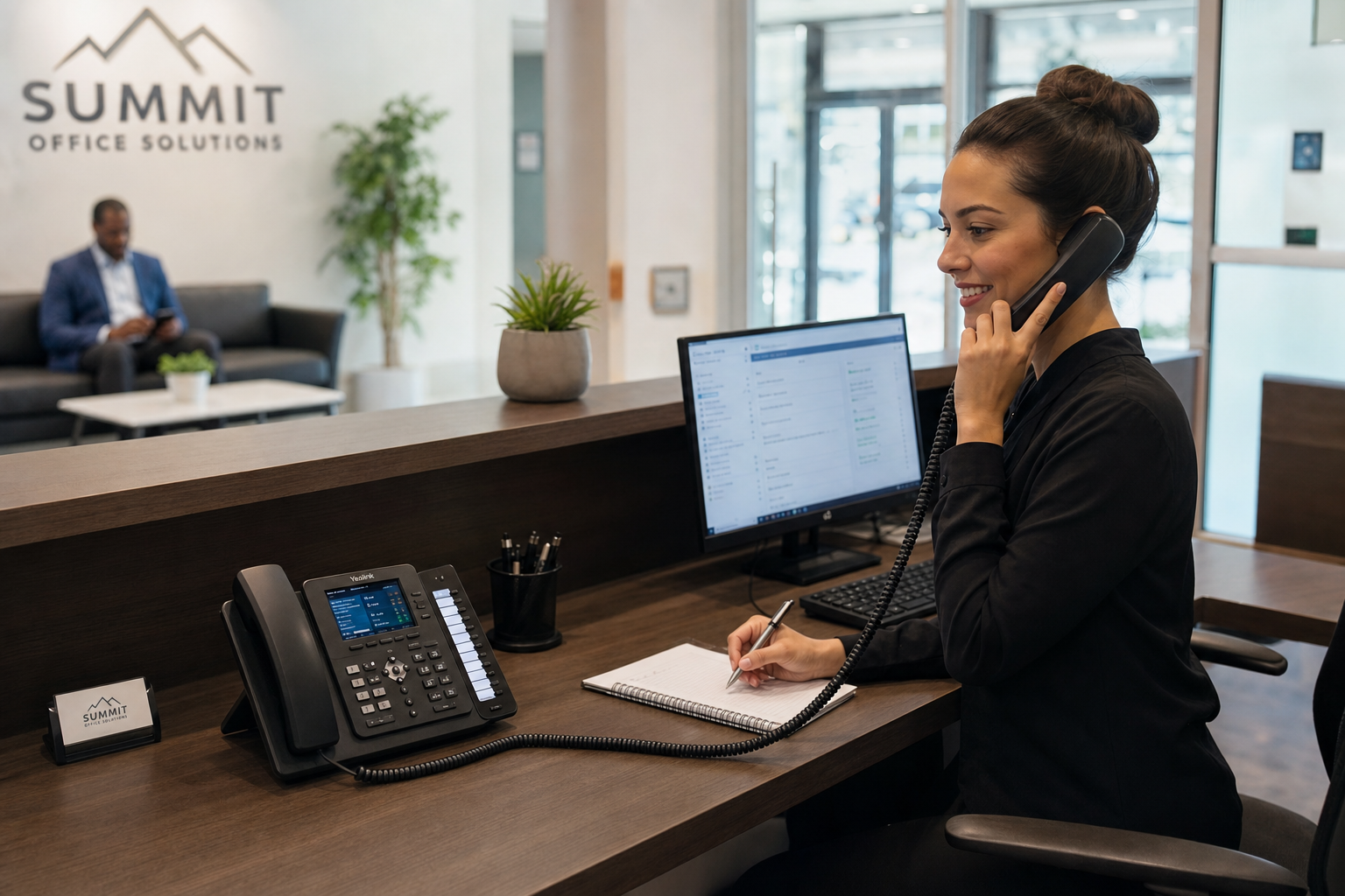 Reception desk using a VoIP business phone system