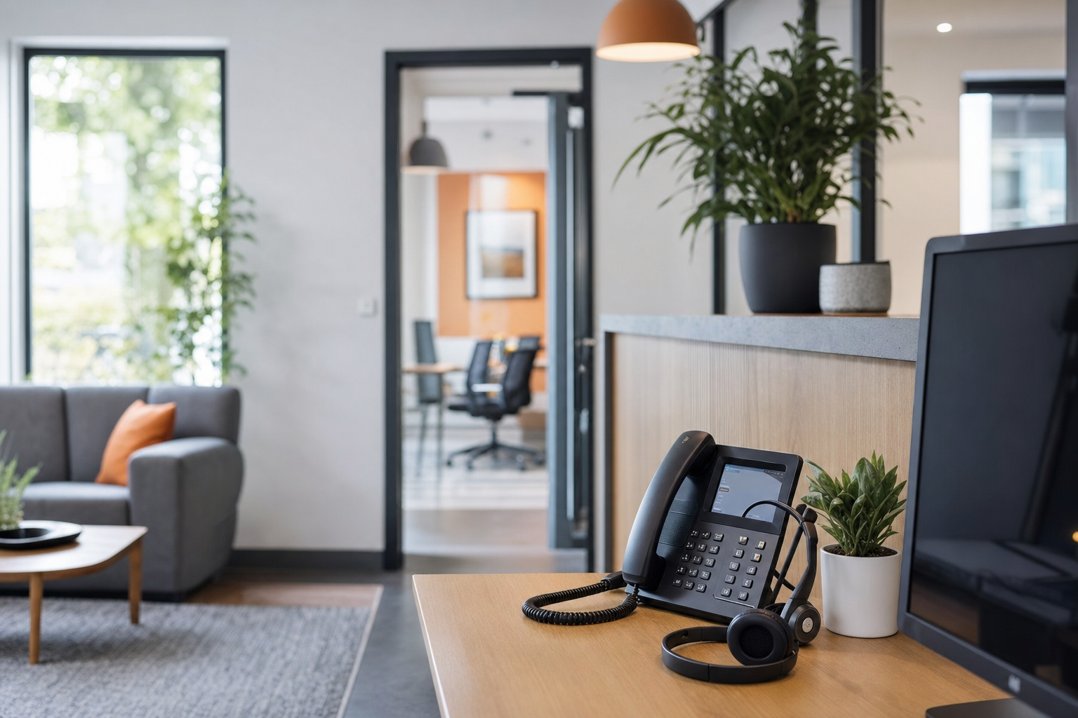 Modern Florida office with professional business phone and network setup